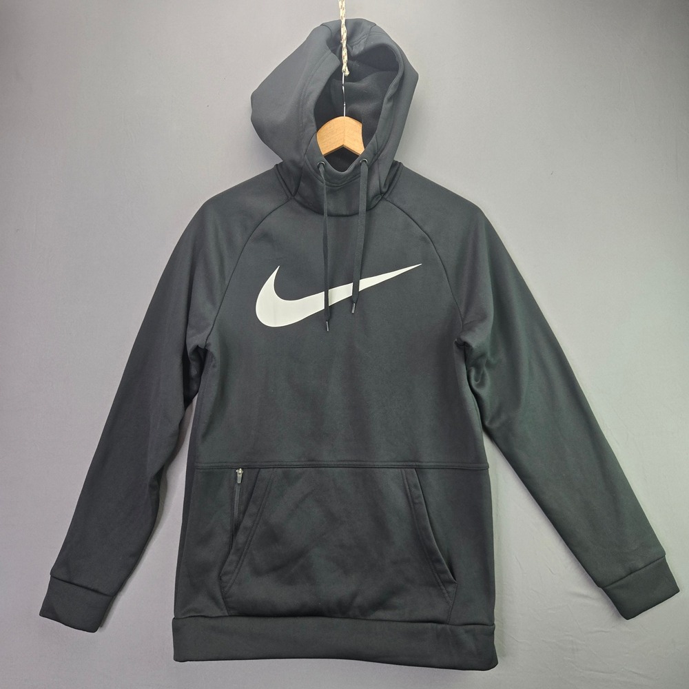 Nike Hoodie Therma-FIT Pullover Size S Black Swoosh Logo Training Sweatshirt